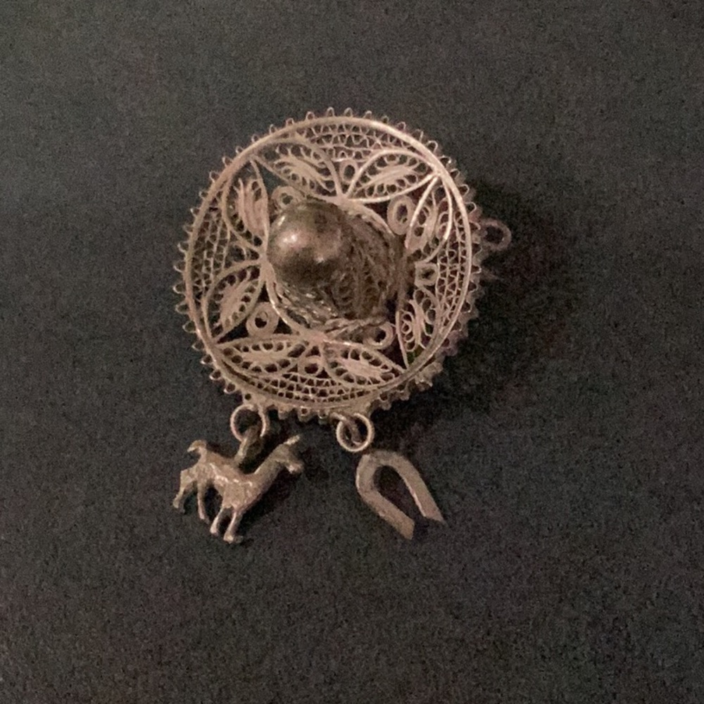 Vintage Hat with two charms dangling Sterling Silver
